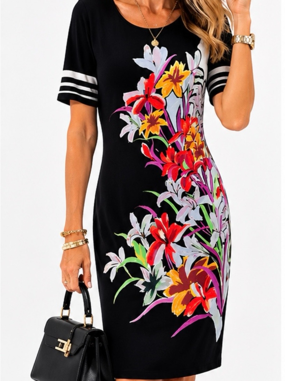 Michael Tyler Vibrant Floral Lined Dress